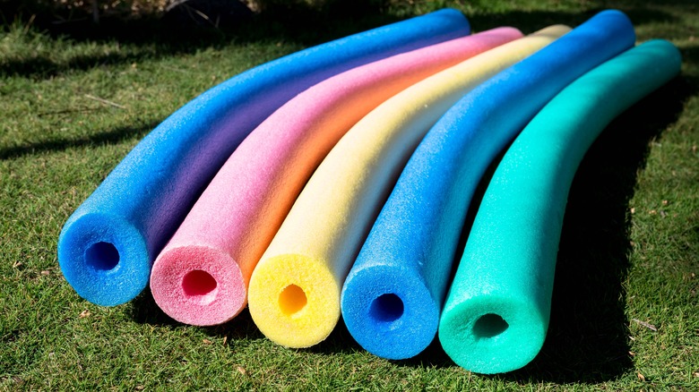 pool noodles on grass