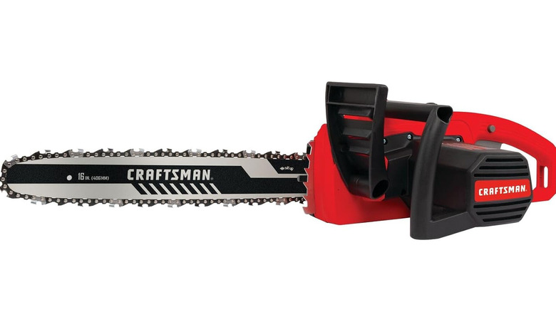 A red Craftsman 16-inch chainsaw