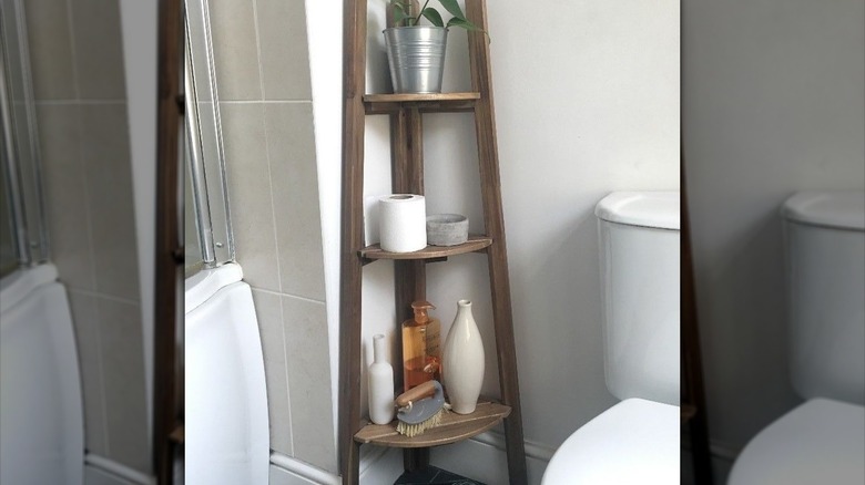 Bathroom items on IKEA ASKHOLMEN shelf