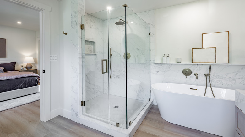 Bright, modern bathroom with standing shower