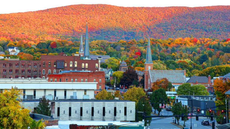 North Adams with fall-colored Berkshires in the background