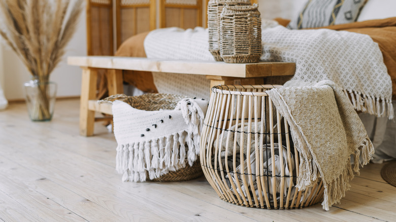 guest room with baskets