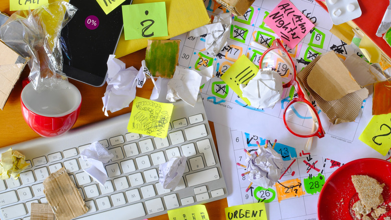 Messy, disorganized desk