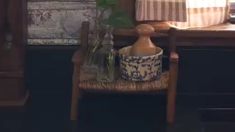 A doll's-bench-turned-sink-side riser