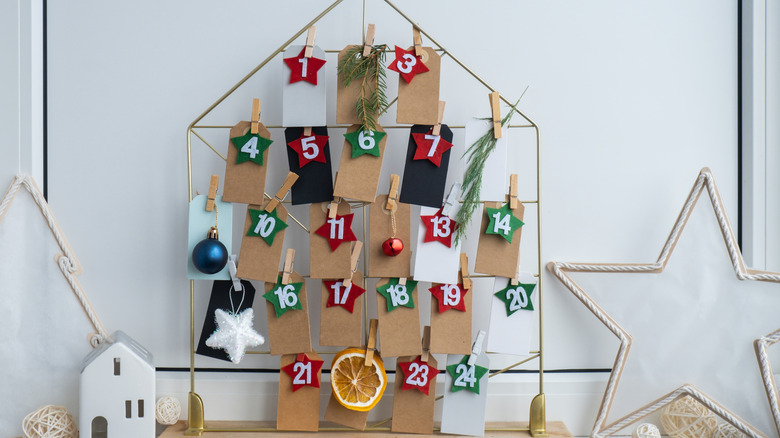 An Advent calendar with mini envelopes and decor