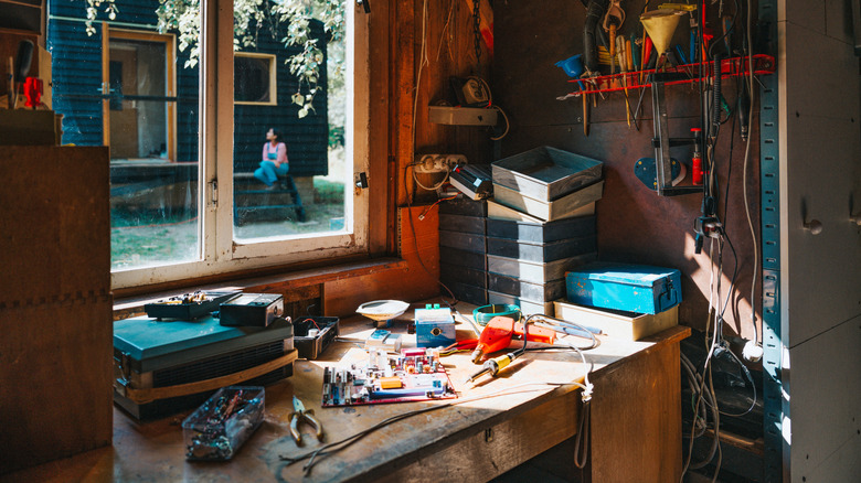 Messy tools in a shed