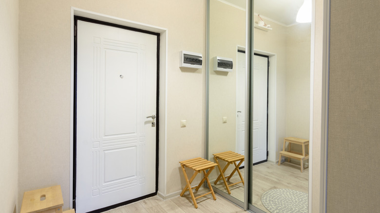 front hallway with mirrored closet door