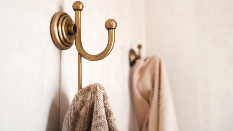 vintage brass hooks and towels