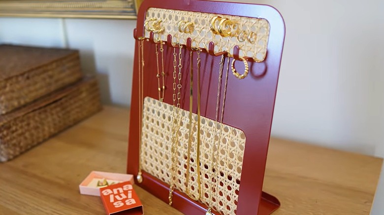 An IKEA utensil holder is upgraded into a jewelry rack.