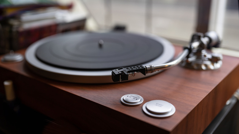 Record player playing a 33 LP