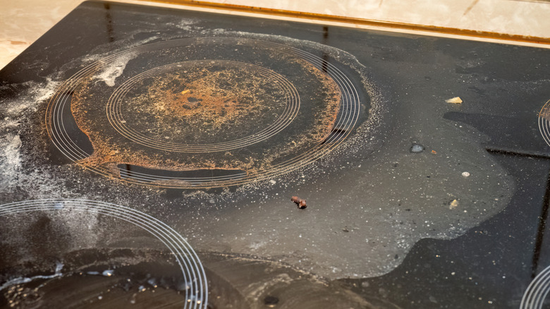 Dirty black glass stovetop
