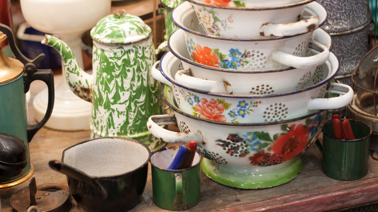 Collection of vintage enamelware
