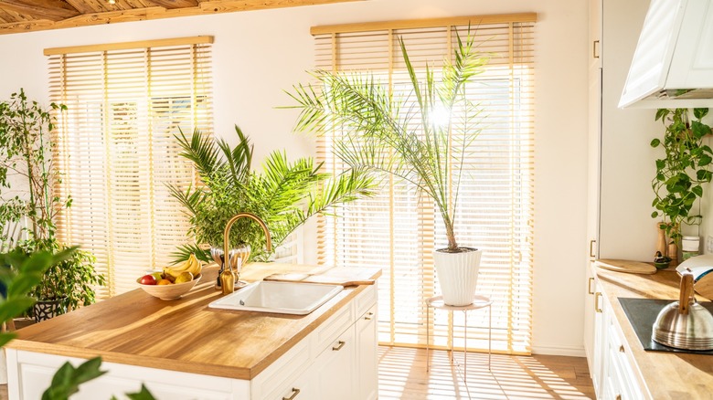 Boho-style kitchen with wood and white accents