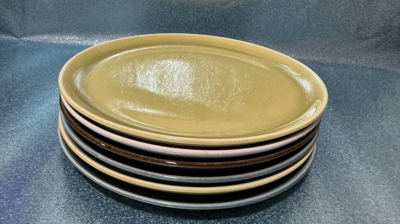 Stack of Russel Wright American Modern dinnerware
