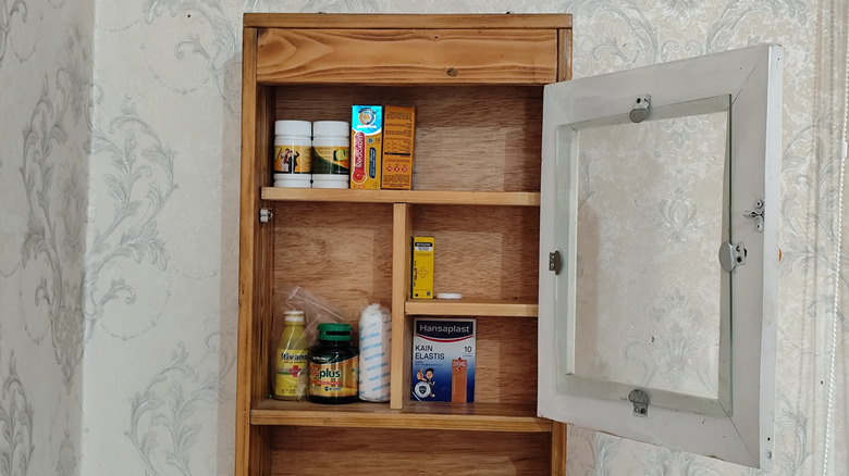 An open medicine cabinet