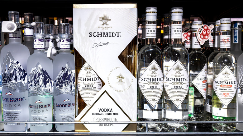 Bottles of vodka on a store shelf