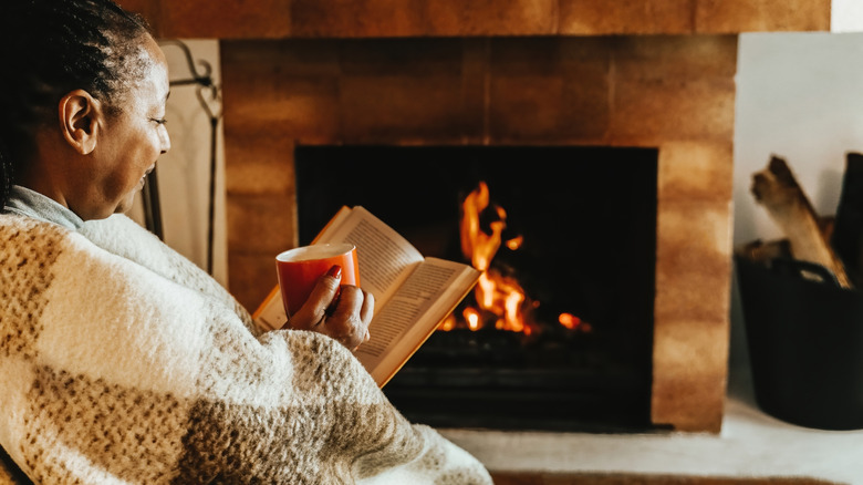 Fireplace burning firewood