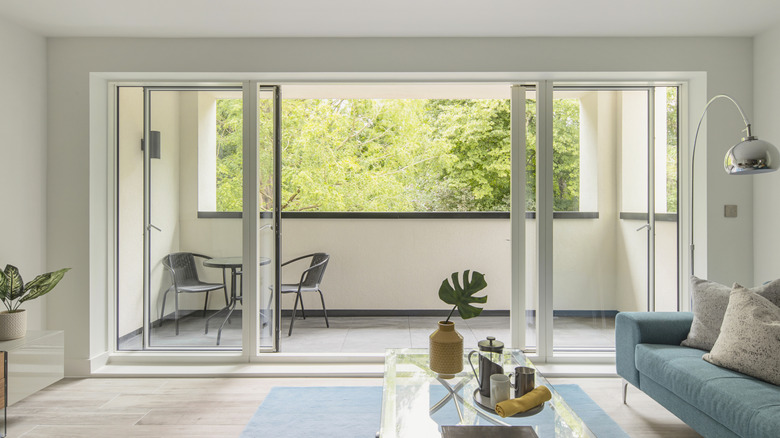 A large sliding glass door