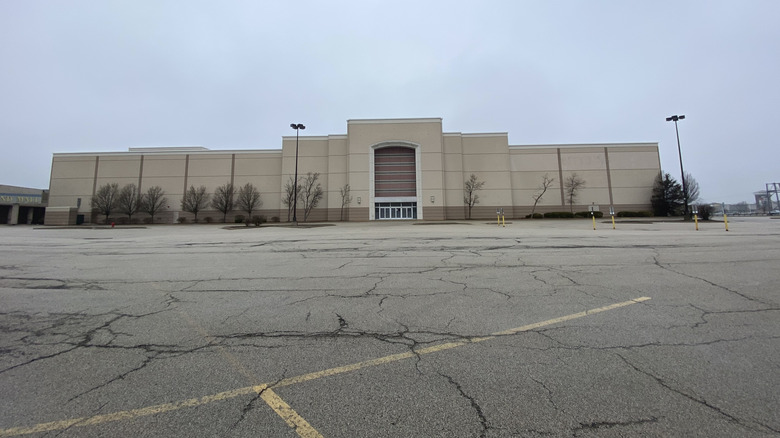The exterior of an abandoned shopping mall