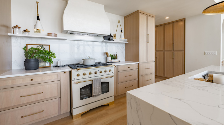 A modern kitchen with a new oven