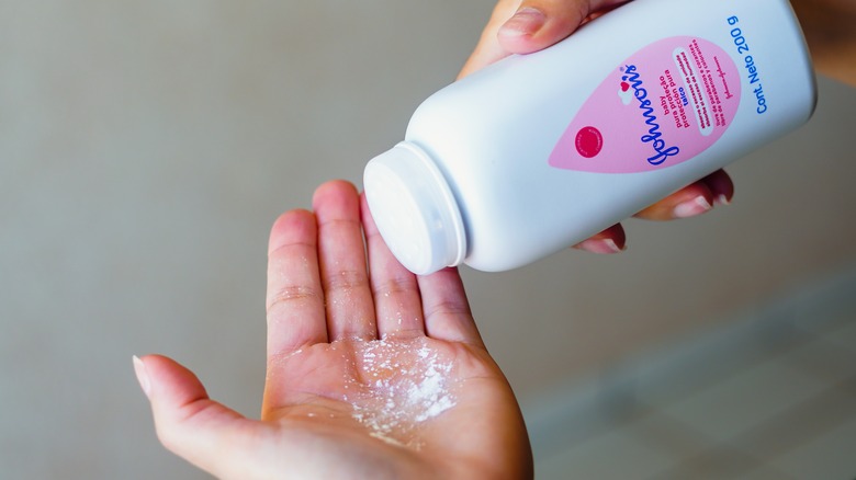 Baby powder poured into hand