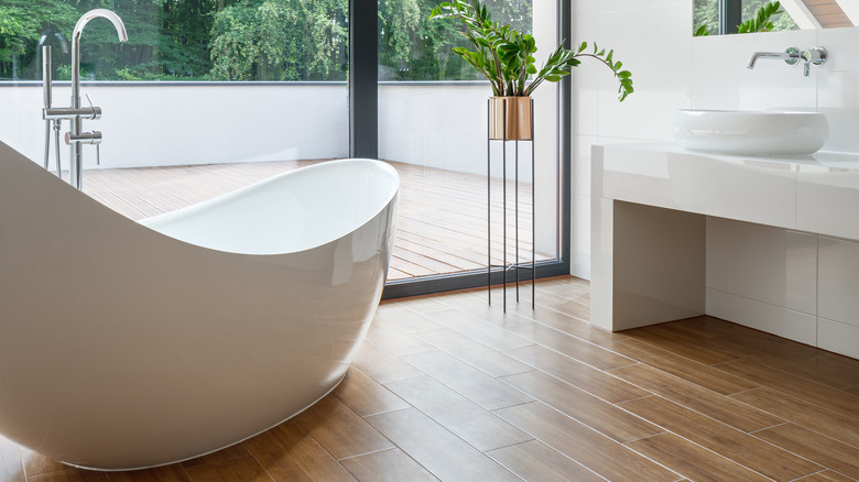 Bathroom with wood flooring