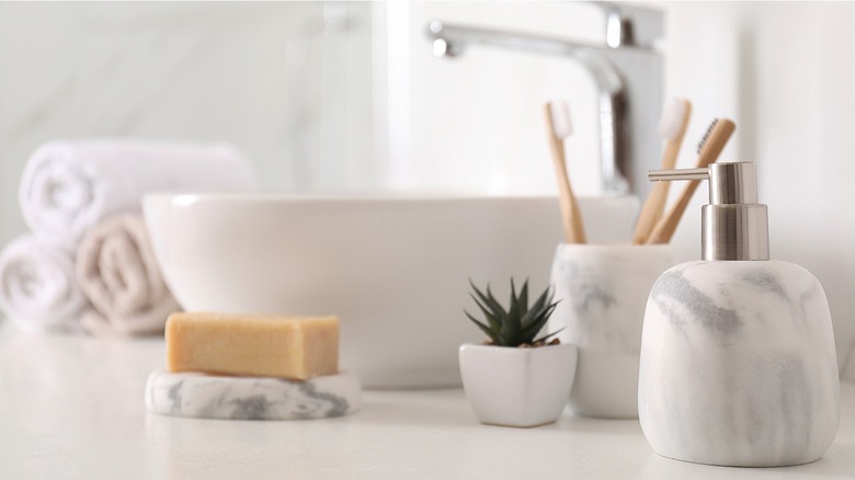 bathroom items on sink