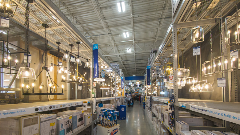Lighting aisle at home improvement store