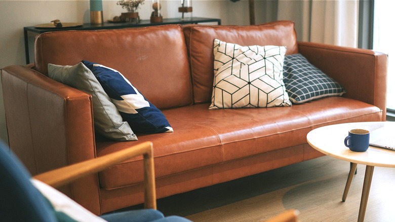 Close up of leather sofa