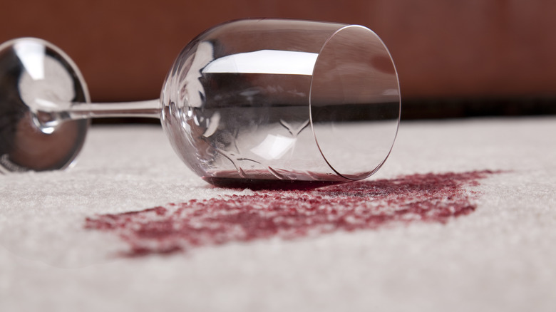 Red wine stain on carpet
