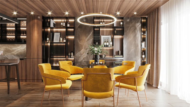 modern home with wood paneling
