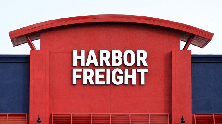 An exterior business sign on a Harbor Freight store