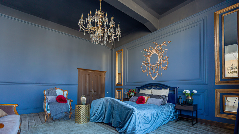 bedroom dark blue ceiling