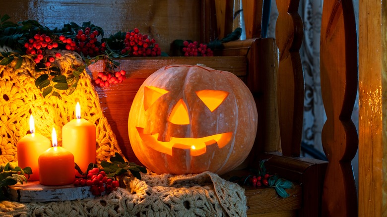 Jack-o-lantern and candles