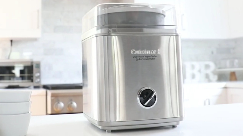 Cuisinart Pure Indulgence 2 Quart Frozen Yogurt-Sorbet & Ice Cream Maker on a kitchen counter