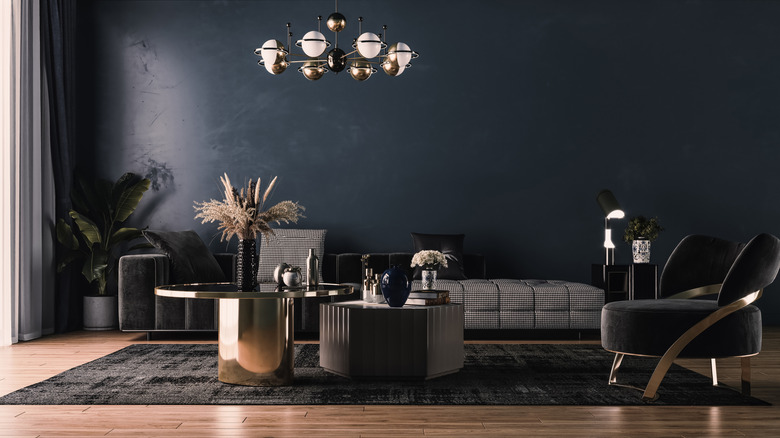 black accent wall in living room