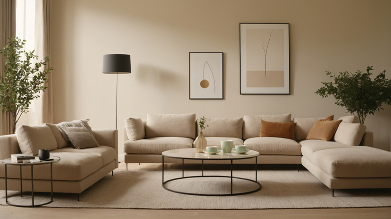 Beige living room, Minimalist Design of Apartment