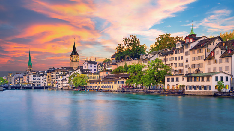 city of Zurich at sunset 