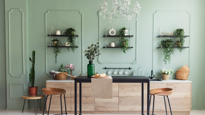 room with green wall and trim