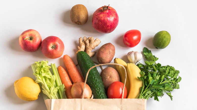 grocery bag of vegetables