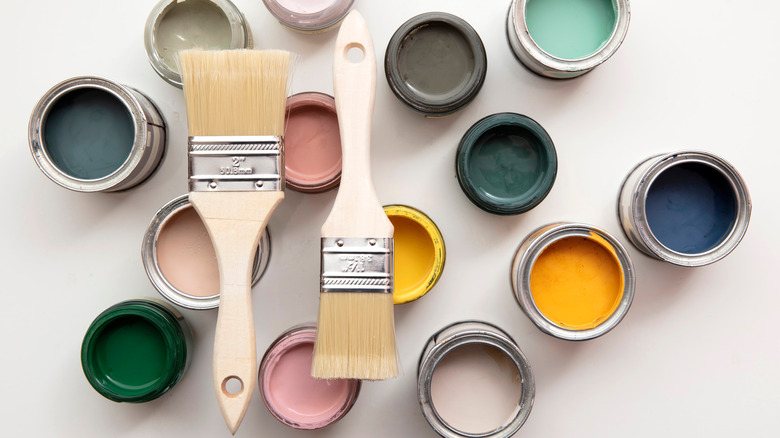 Paint samples with brushes