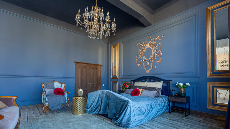 Blue and gold bedroom