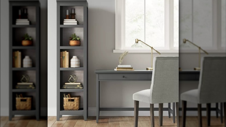 gray bookcase