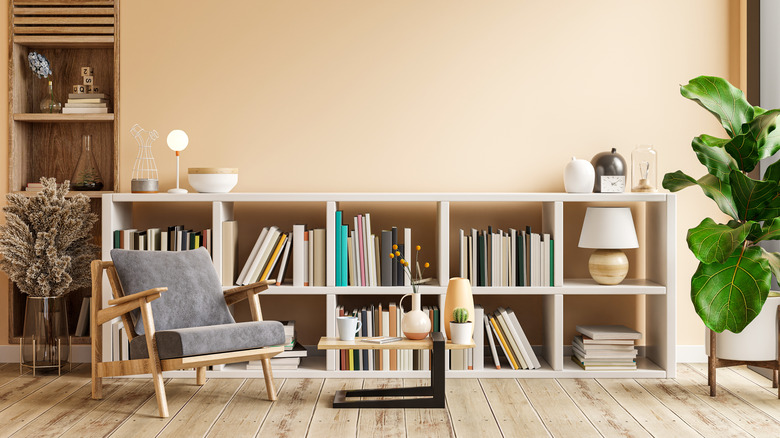 sitting area with large bookcase