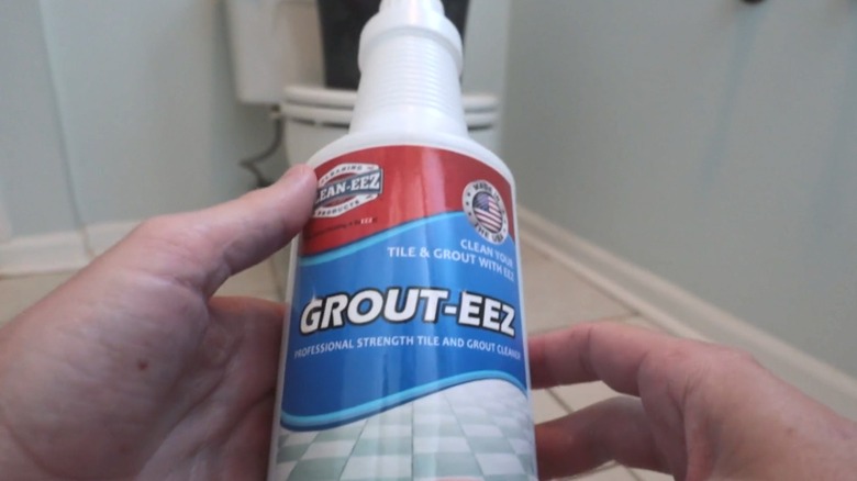 Grout-eez bottle in bathroom