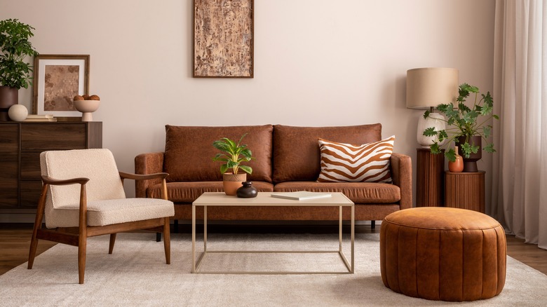 brown and off-white living room