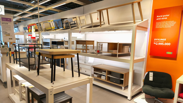 Coffee tables inside an IKEA store.