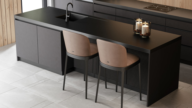 black cabinets with black counter