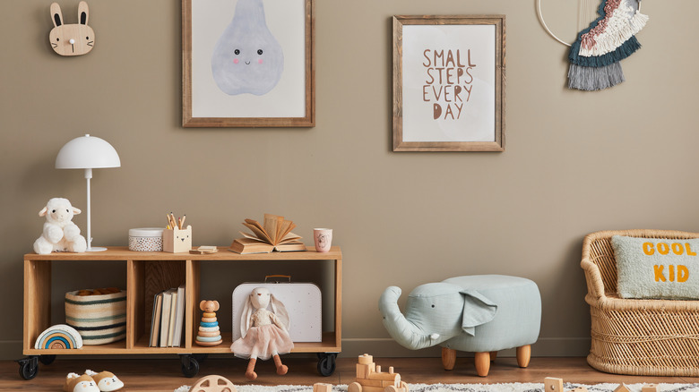 Beige colored children's bedroom