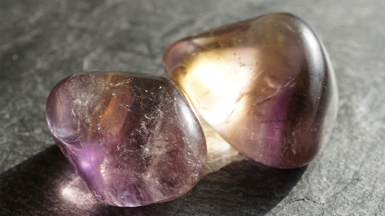Two ametrine stones